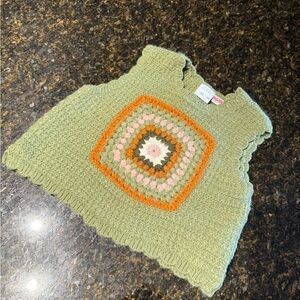 Zara Green Crochet Kids Sweater Vest